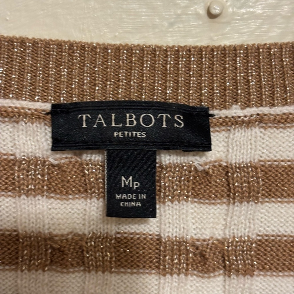 Talbots Pullover Sweater Gold Metallic Sparkle Shimmer Striped Knit Top Size PM - Picture 5 of 8